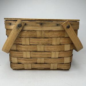 Vintage Basketville Putney Vermont Woven Wood Picnic Basket with Handles
